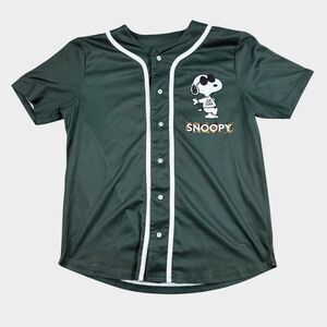 Snoopy Joe Cool Baseball Jersey Peanuts Camo Graphic Green Mesh Streetwear